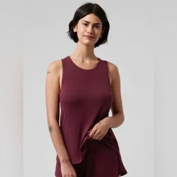 Athleta Well Rested Rib Sleep Tank Top Womens XS Extra Small Burgundy Breathable - Picture 12 of 13